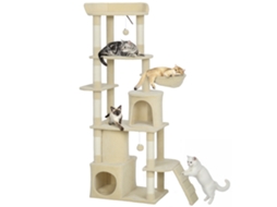 Grande Árvore Bege De Arranhão Gato Altura 170 Cm Com 7 Postes, 1 Túnel 3 Plataformas, 2 Cavernas, Rede