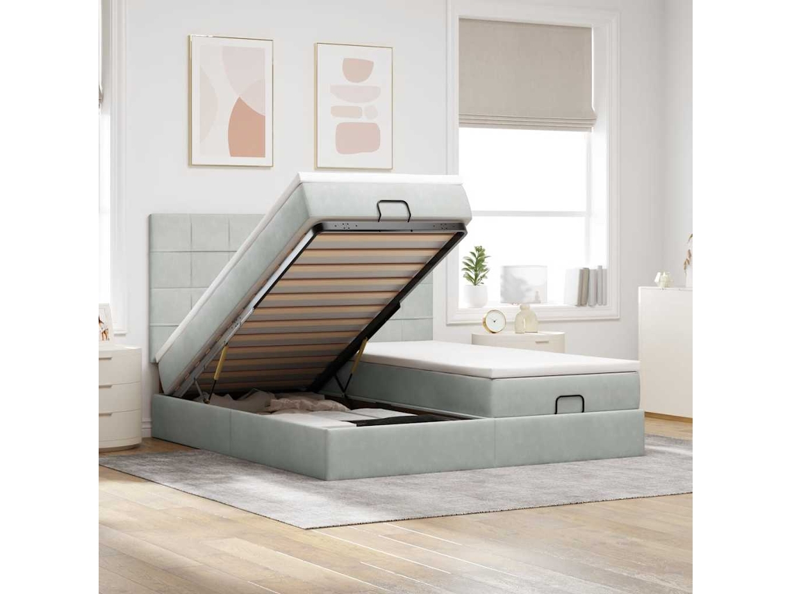Vidaxl Estrutura Cama Otomana Colchões 180x200cm Veludo Cinzento Claro