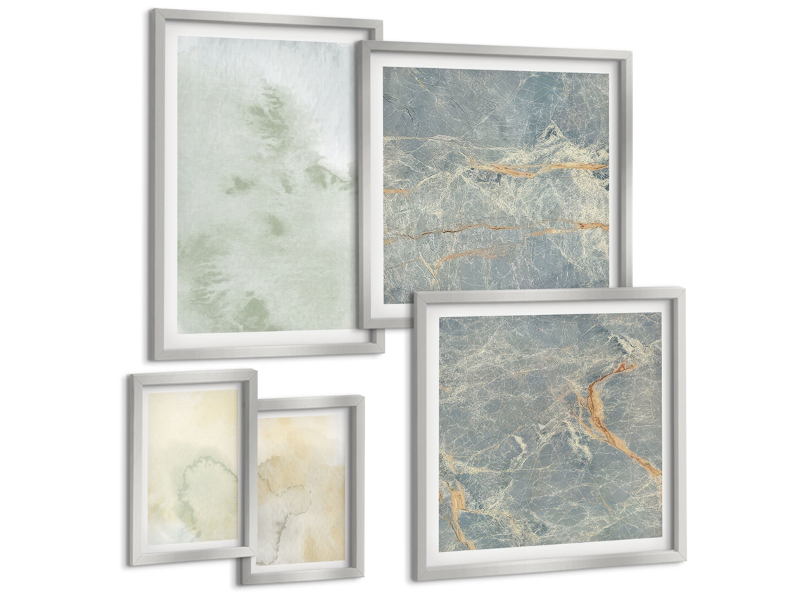 Conjunto De Pinturas Paisagens, Prados, Montanhas, Lago Moldura Prateada Pinturas De Quarto Espelharte (conjunto De 5 Imagens)