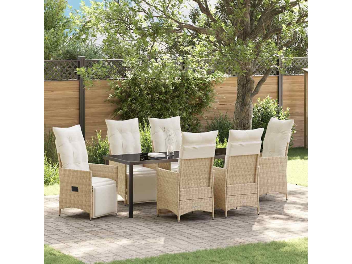Vidaxl Conjunto De Jantar Para Jardim 7 Unid. Bege Vime Pe