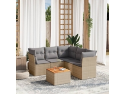 Vidaxl 6 Pcs Conjunto De Sofás P/ Jardim Com Almofadões Vime Pe Bege