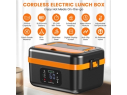 Caixa De Almoço Elétrica Sem Fio A76g, Recarregável, Autoaquecimento, 16000mah, Para Trabalho, Viagem, Carro Ou Escritório, Preto E Laranja Viewleaf