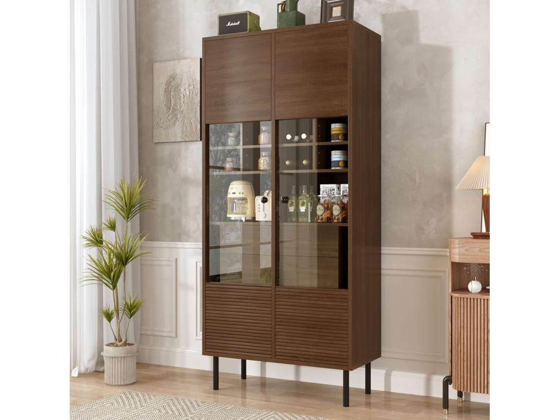 Vitrine Multi-filial Walnut Look: Fachada De Vidro + Prateleira + Gaveta Oculta|solução De Armazenamento Completo Para Banheiro/sala/escritório Cs