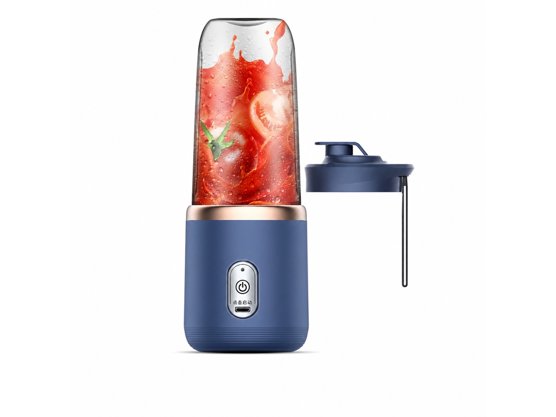 Liquidificadora Portátil Recarregável Azul, 6 Lâminas, Copo Individual Sem Tampa Para Batidos E Sumos