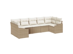 Vidaxl Conjunto De Sofá De Jardim 7 Unid. Bege E Creme Vime Pe