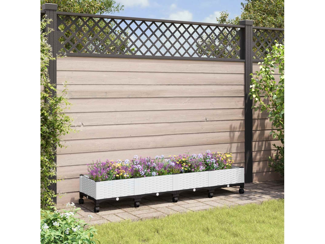 Vidaxl Vaso De Jardim Com Rodas Branco 160 X 40 X 33 Cm Pp