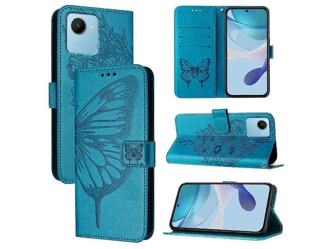 Capa Para Realme Narzo 50i Prime Premium Em Couro Pu Com Design De Borboleta Em Relevo E Fecho Magnético Compatível Com Realme Narzo 50i Prim