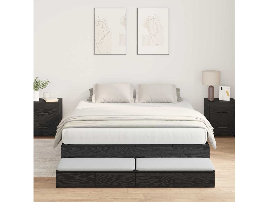 Vidaxl Estrado De Cama Com Arrumação Com Gaveta Carvalho Preto 140 Cm