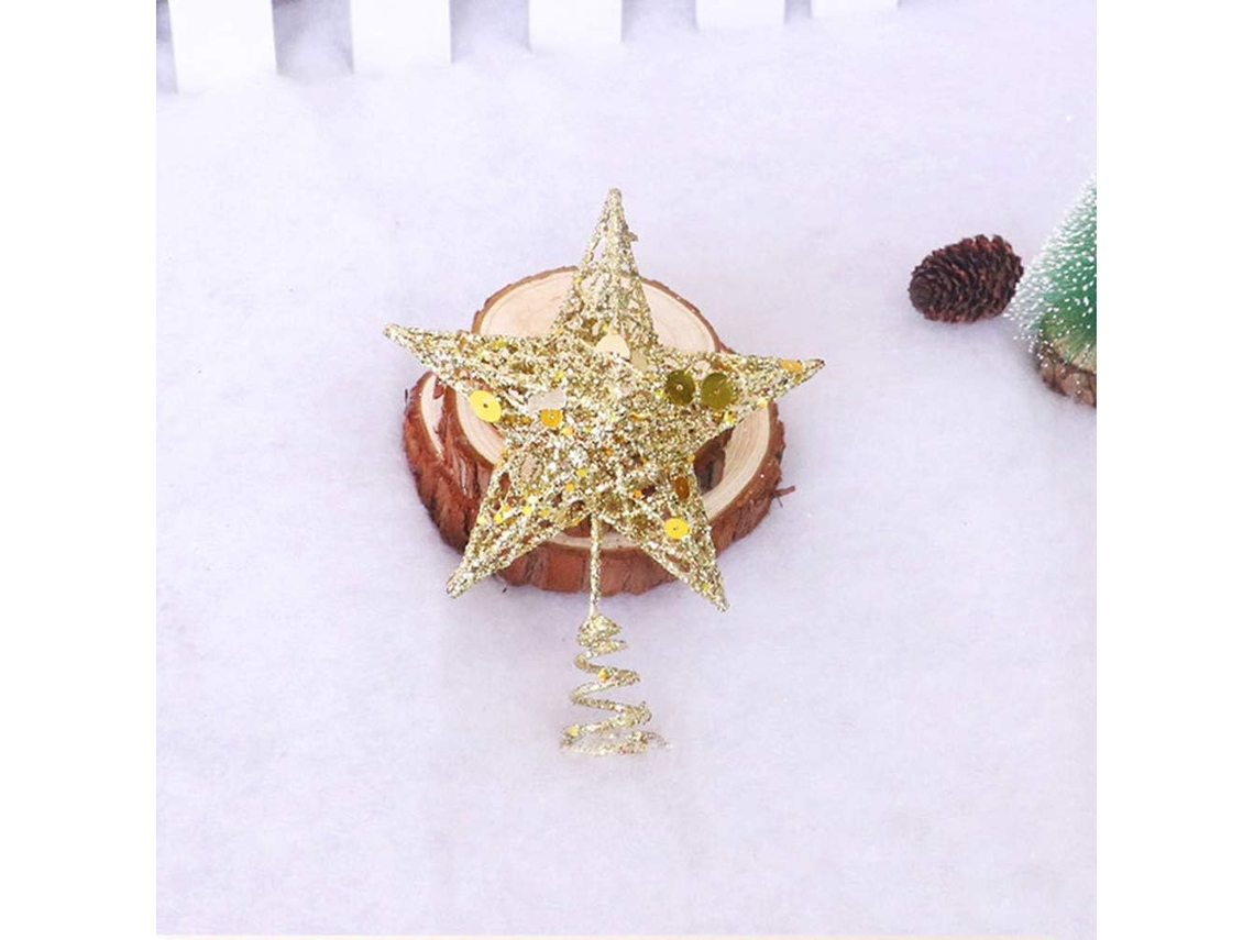 Topper de Árvore de Natal ZMDECQNA Estrelas Topper Pendurar Lantejolas Dourado (15 cm)