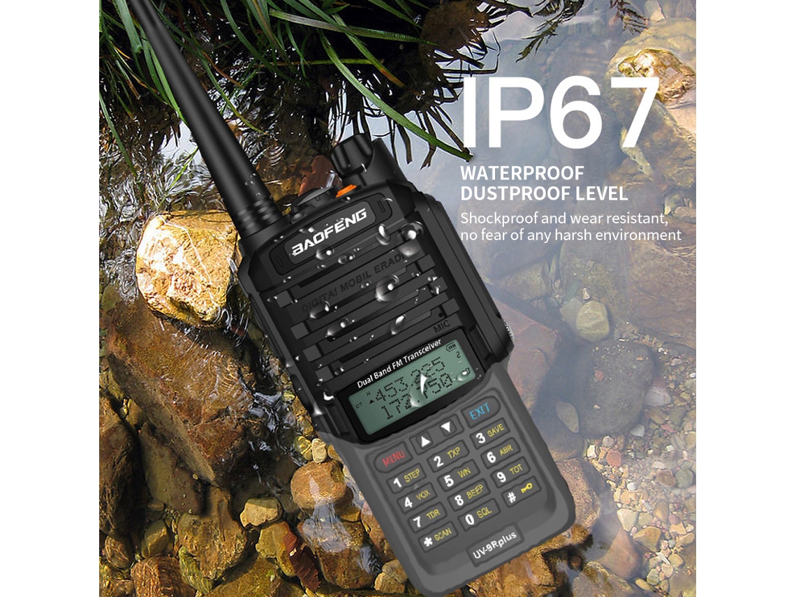 Rádio Bidirecional Portátil Baofeng Uv-9r Plus Vhf/uhf 128 Canais Ip67 À Prova D'água Plugue Eu