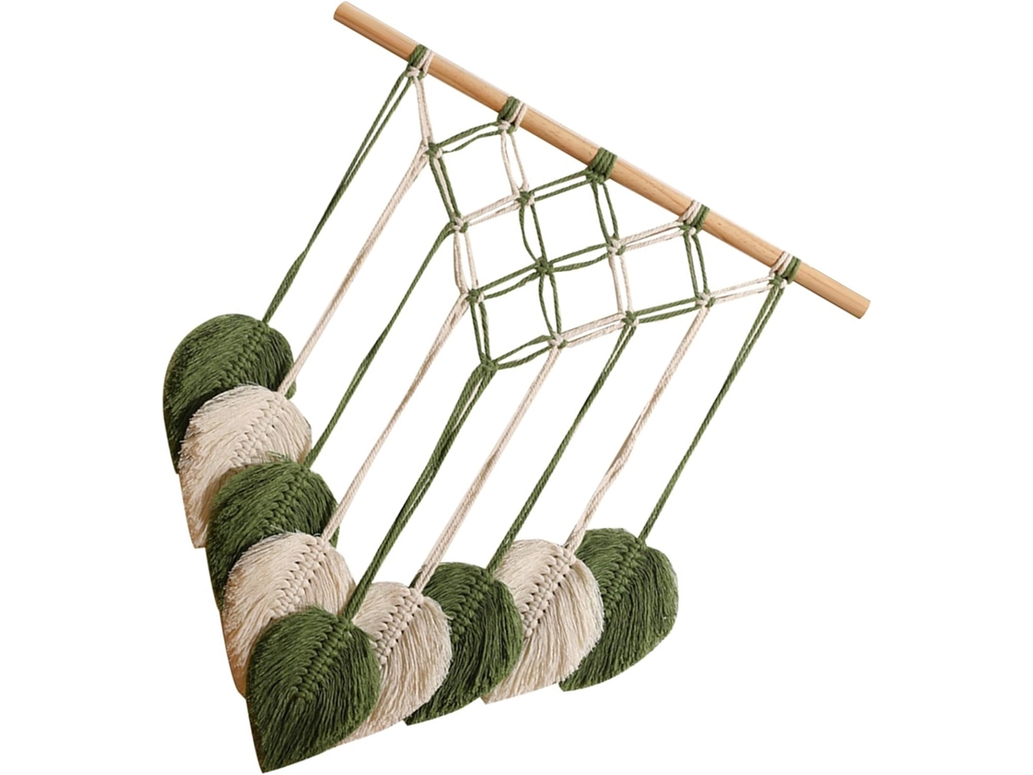 Tapeçaria De Macramê Com Design Decorativo De Folhas, Feita À Mão Em Algodão Com Borlas E Franjas, Ideal