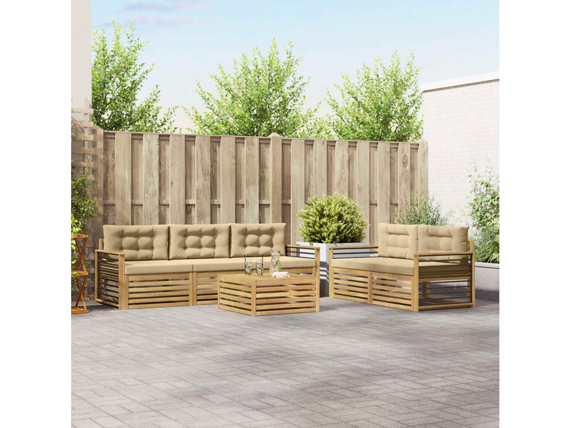 Vidaxl Conjunto De Sofás Para Exterior 6 Unid. Branco E Bege