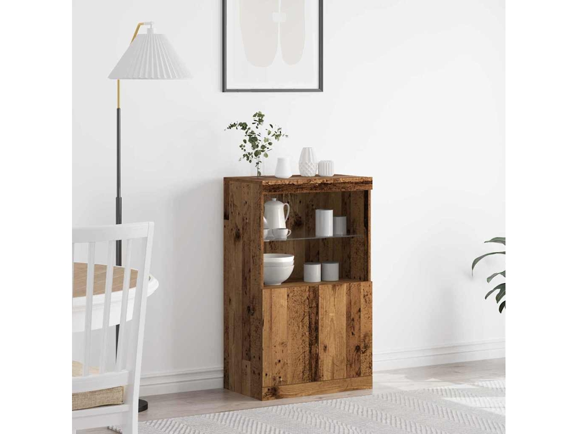 Vidaxl Aparador Led Castanho 60 X 37 X 100 Cm Derivados De Madeira