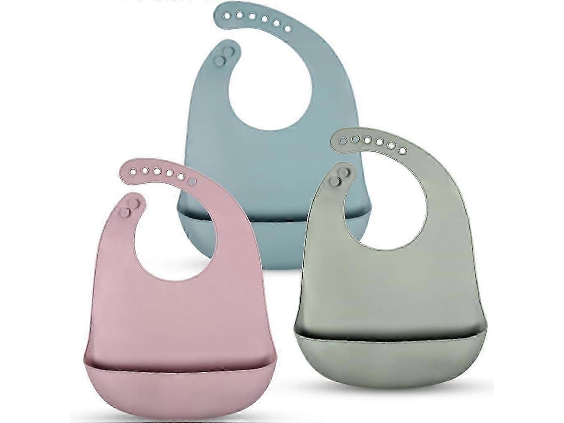 Conjunto De 3 Babadores De Silicone Ajustáveis ​​para Bebês, Babadores Impermeáveis ​​para Alimentação Infantil Com Bolso Coletor De Alimentos, B