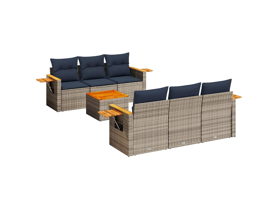 Conjunto de 7 Sofás para Jardim com Almofadões Vime Pe Cinzento MAISON EXCLUSIVE (7 pcs)