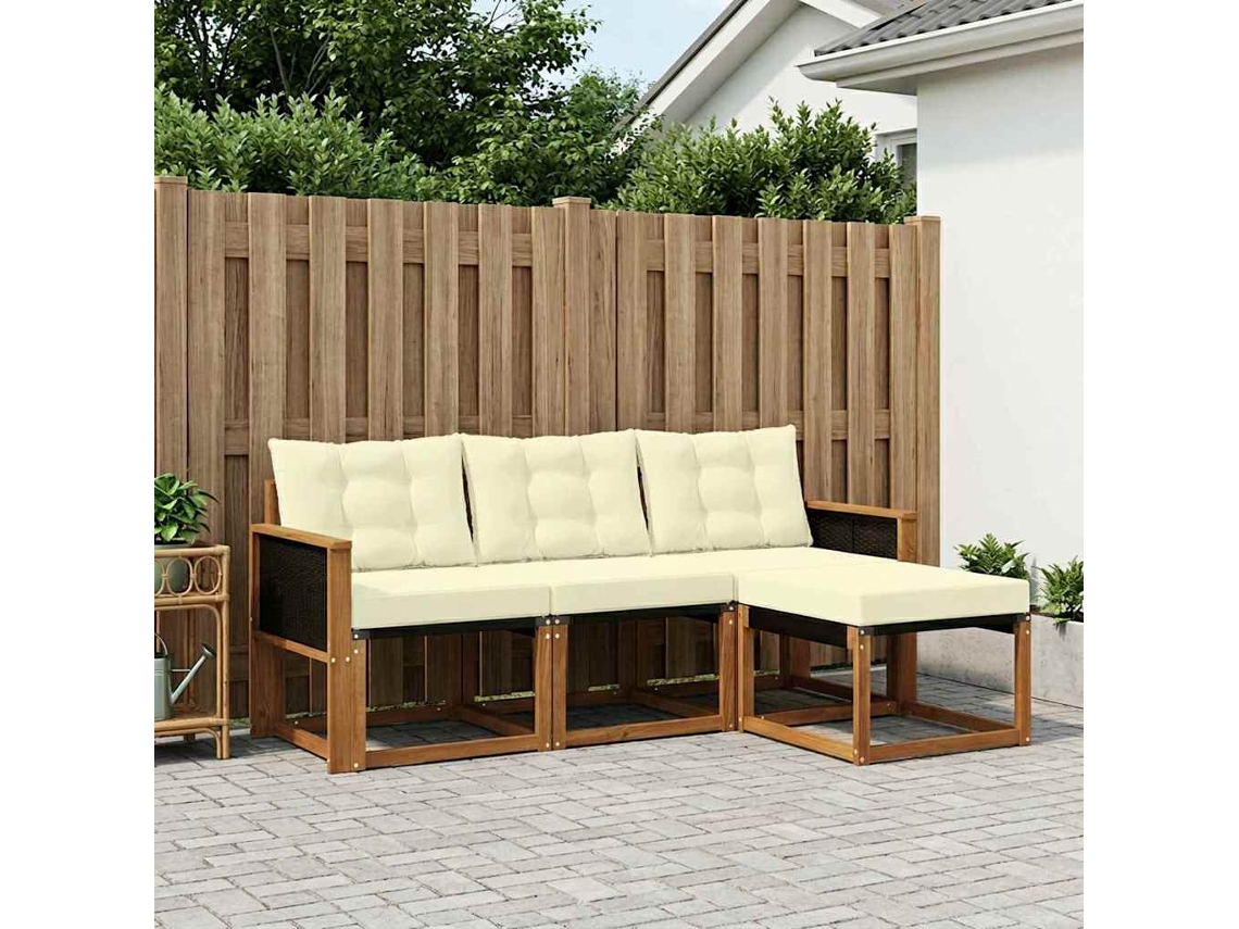 Vidaxl Conjunto De Sofás Para Exterior 4 Unid. Natural E Creme