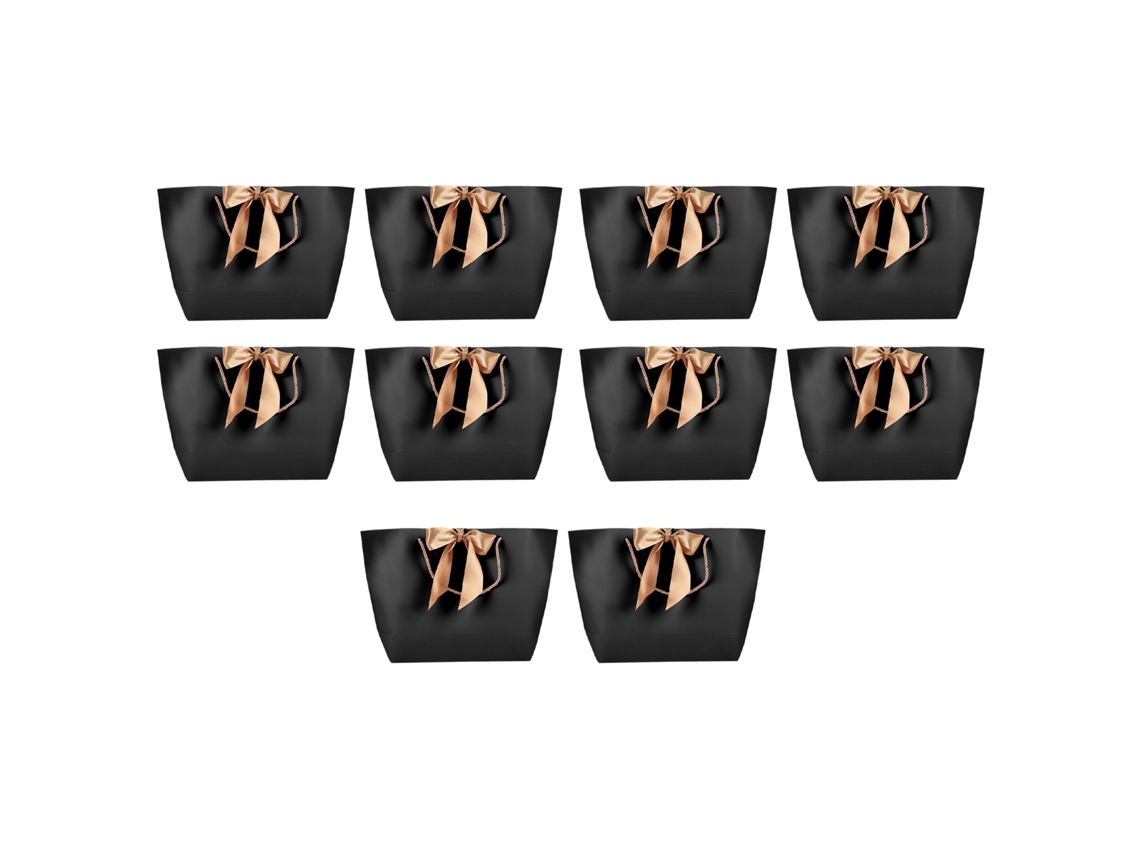10 Sacolas De Presente De Papel Preto Com Alça Dourada 2#