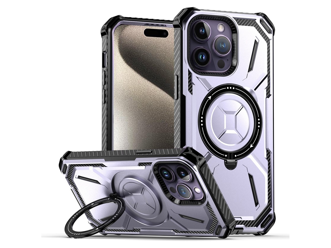 Suporte Casa Para Iphone 15 Pro Pele Sintética Anti-choque Magnética Roxo
