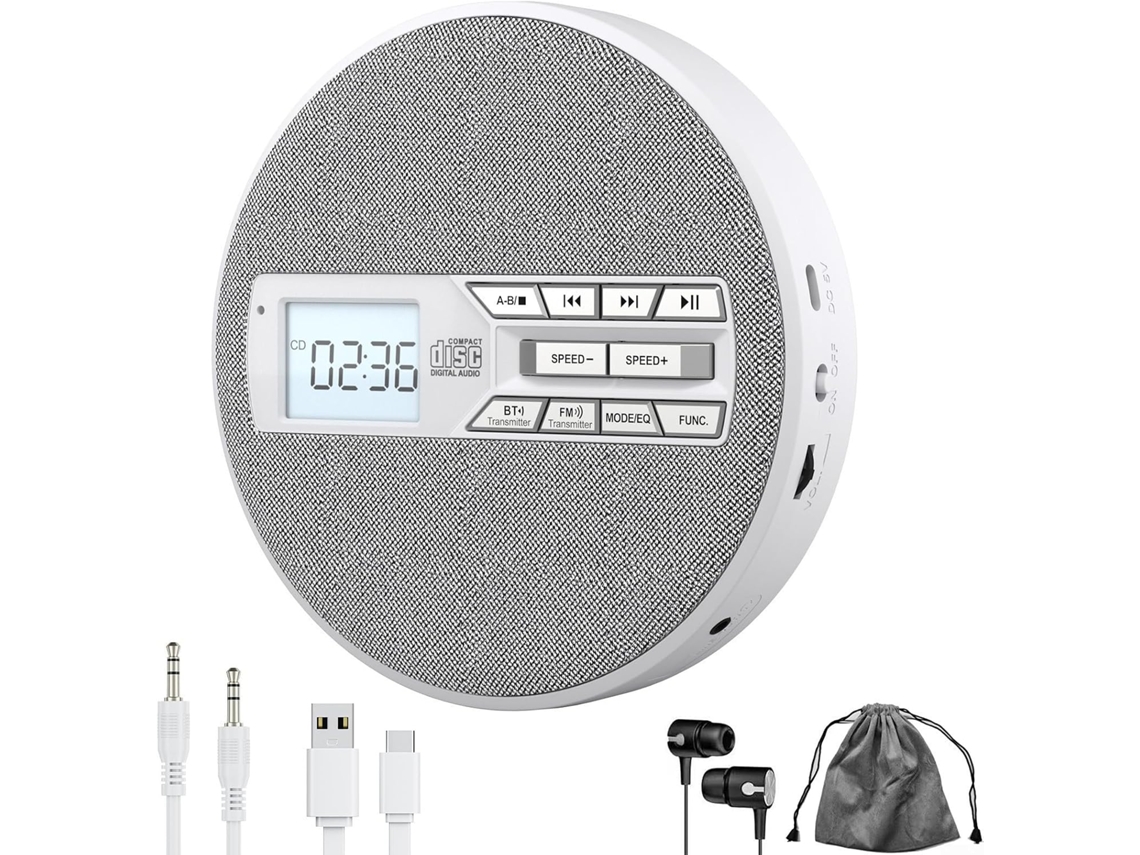 Leitor Cd Portátil Compátivel Com Mp3, Wma, Cd-r, Cd-rw, 2 Alto-falantes, Saída Auxiliar Usb