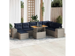 Vidaxl 9 Pcs Conjunto Sofás P/ Jardim Com Almofadões Vime Pe Cinzento
