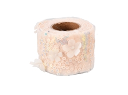 Rollo De Tule 10 Yardas Com Flores Bordadas E Lantejuelas Para Manufaturas Bege