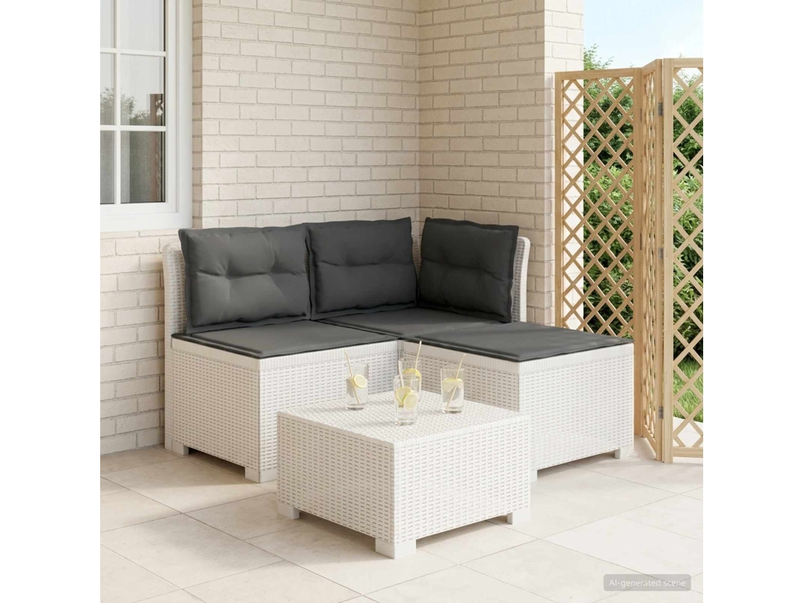 Vidaxl Sofá De Jardim 3 Lugares Com Almofadas Visual Rattan Pp Branco