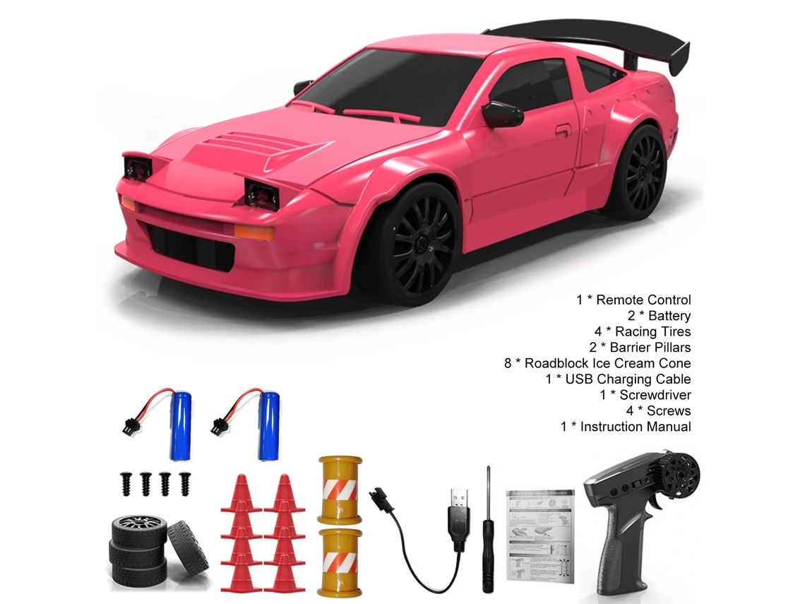 Mali carrinho de Controle Remoto 2.4ghz 4wd com Luzes Led, Pneus de Corrida e 2 Baterias Recarregáveis, Brinquedo para Crianças