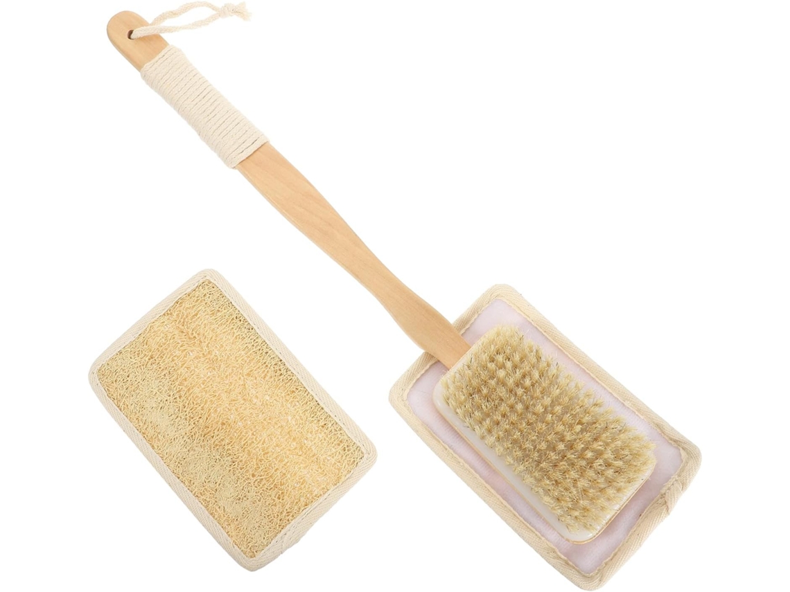 Escova De Bucha Vegetal Natural Com Cabo Longo E Madeira Para As Costas, Ideal Para O Banho Protege A Pele E É Fácil De