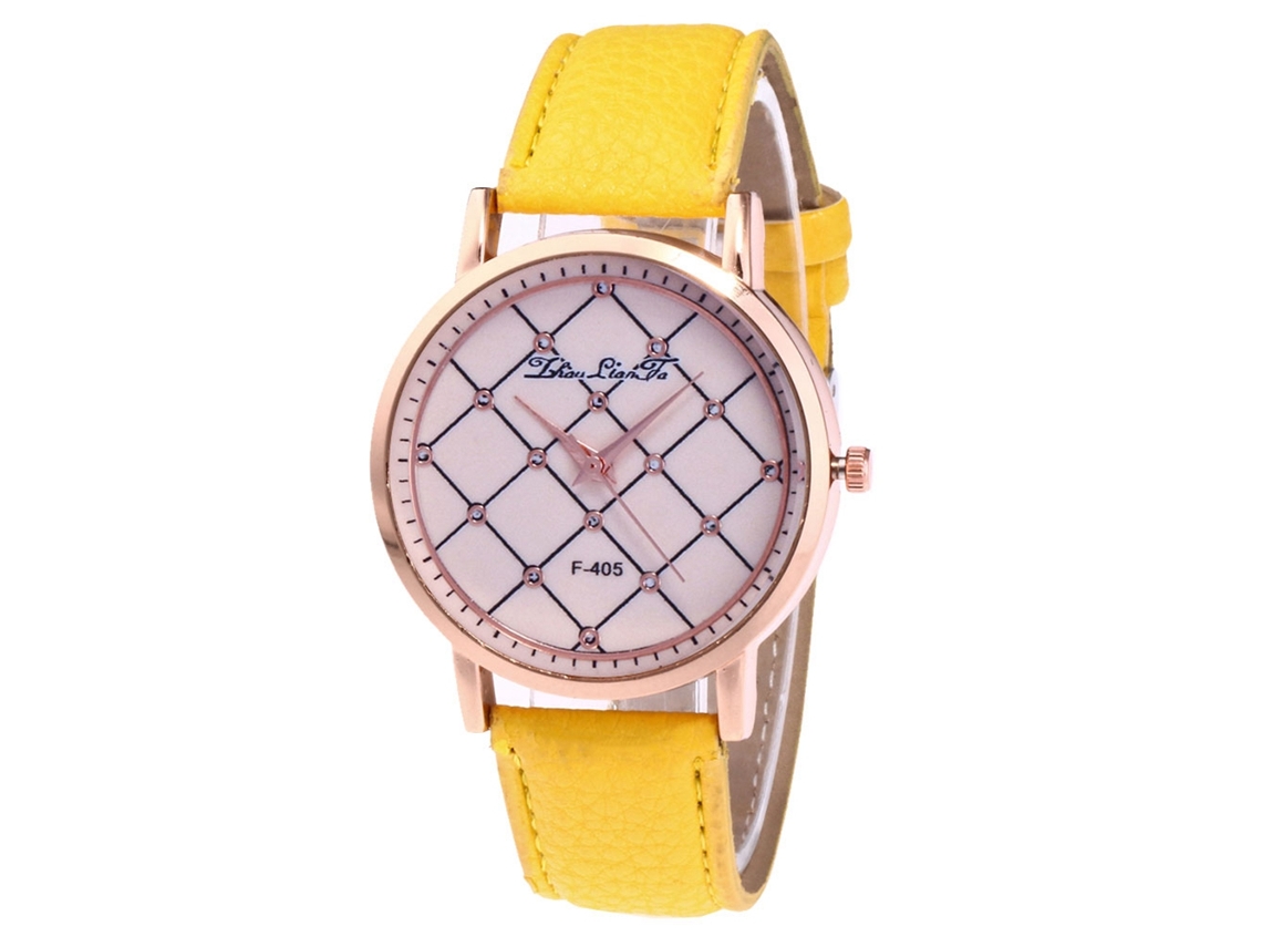 Relógio de Pulso Casual Estilo Coreano Feminino com Pulseira de Couro Amarelo F405 a