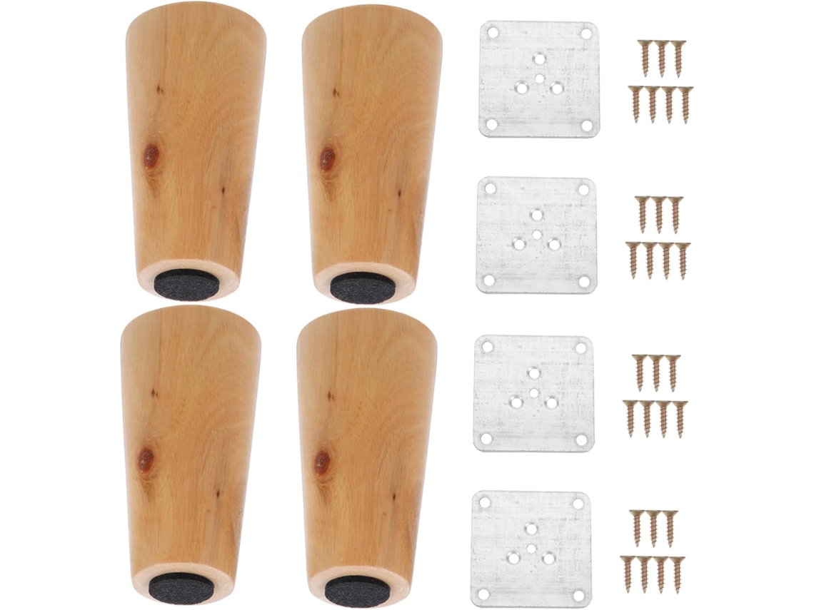 Conjunto De 4 Pés Madeira Cônicos Para Móveis, Fáceis De Instalar, Duráveis, Para Mesas, Armários, Sofás, Camas E Bancos