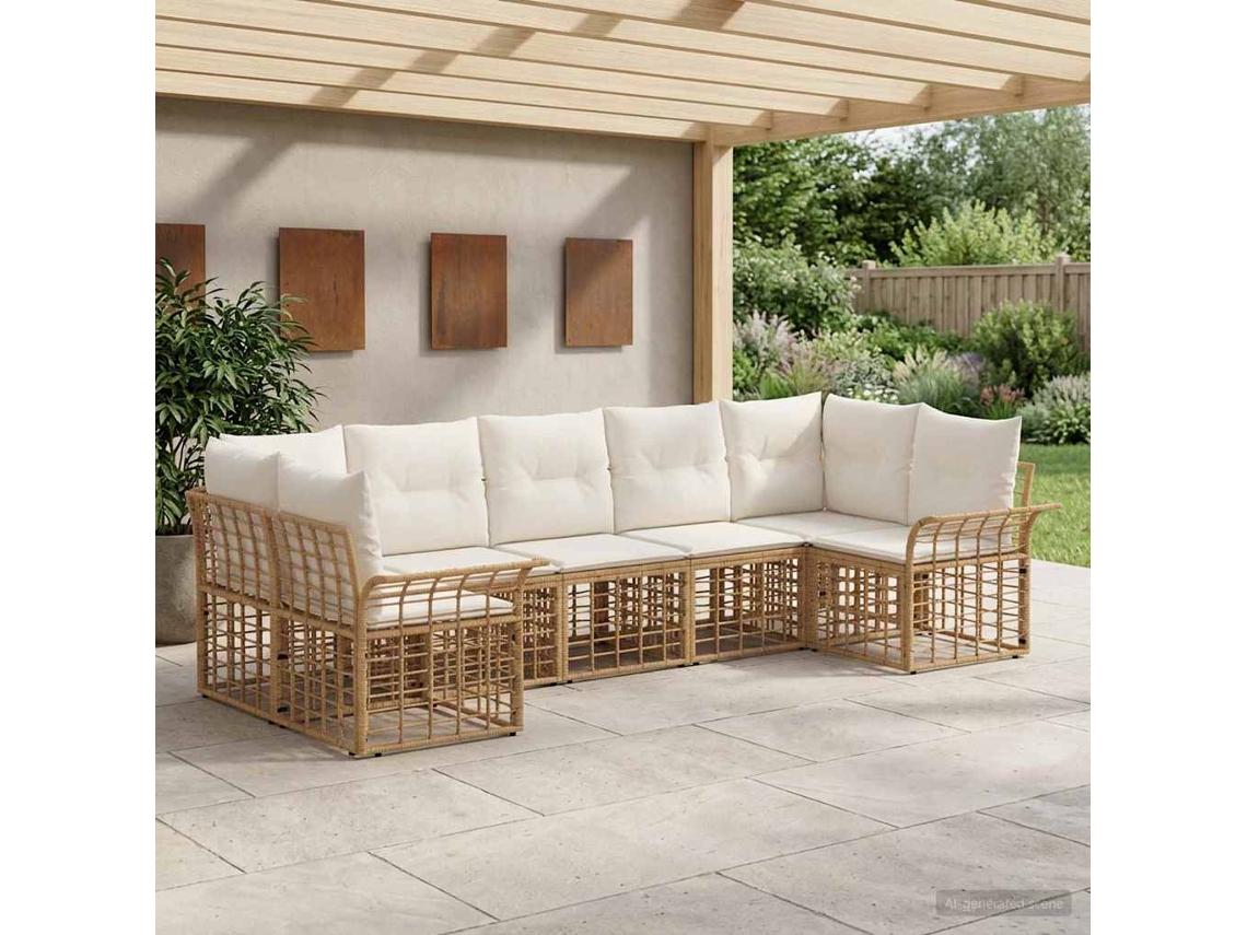 Vidaxl Conjunto De Sofás Para Exterior 7 Pcs Natural E Branco Creme