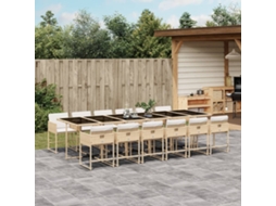 Vidaxl 13 Pcs Conjunto De Jantar P/ Jardim Com Almofadões Vime Pe Bege