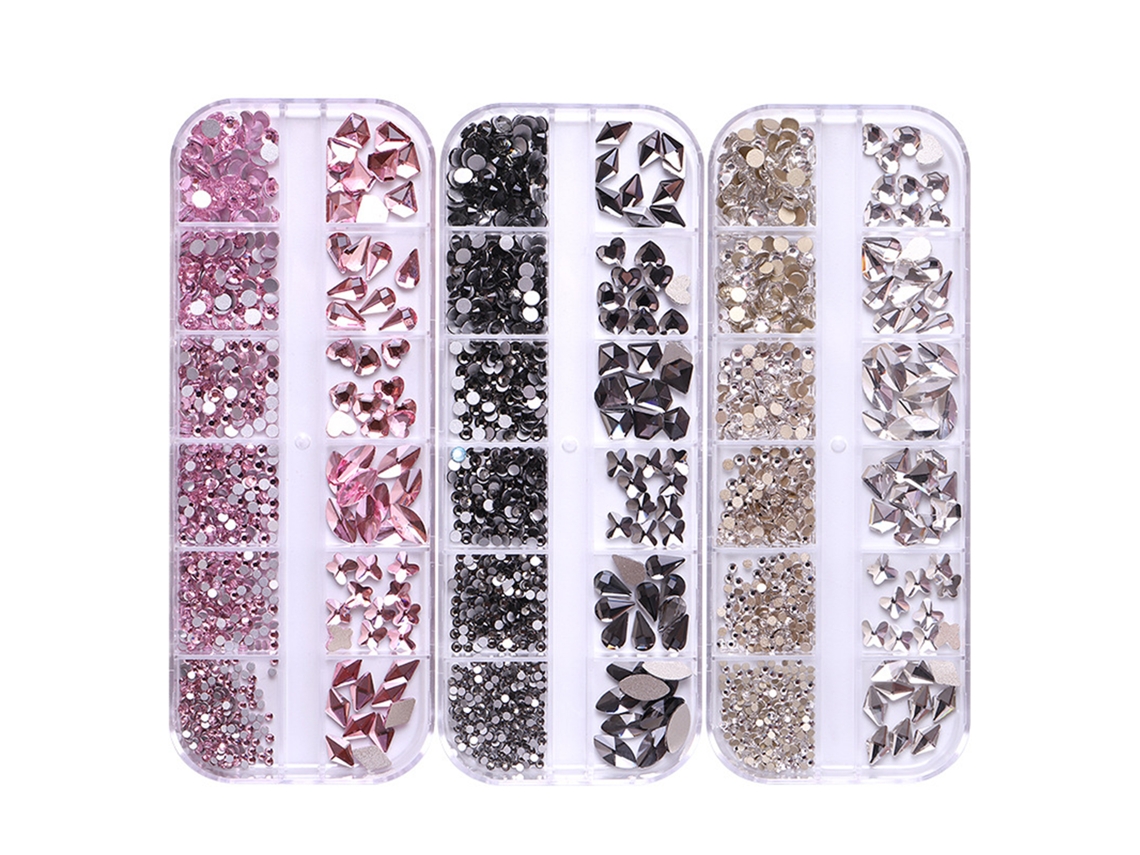 Long Box 12-grid Diamantes Planos E Diamantes De Forma Especial Para Decoração De Unhas Acessórios Brilhantes Diy