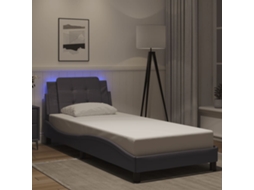 Estrutura De Cama C/ Luzes Led 100x200cm Couro Artificial Cinza