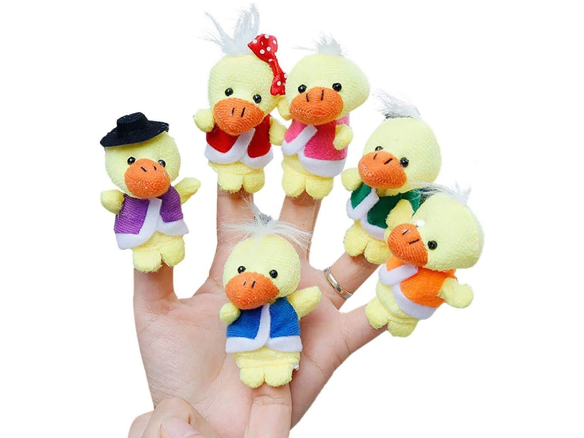 Primerox 6pcs Conjunto de Marionetes de Dedos de Patinhos Fofos Pelúcia para Crianças Brinquedos Interativos