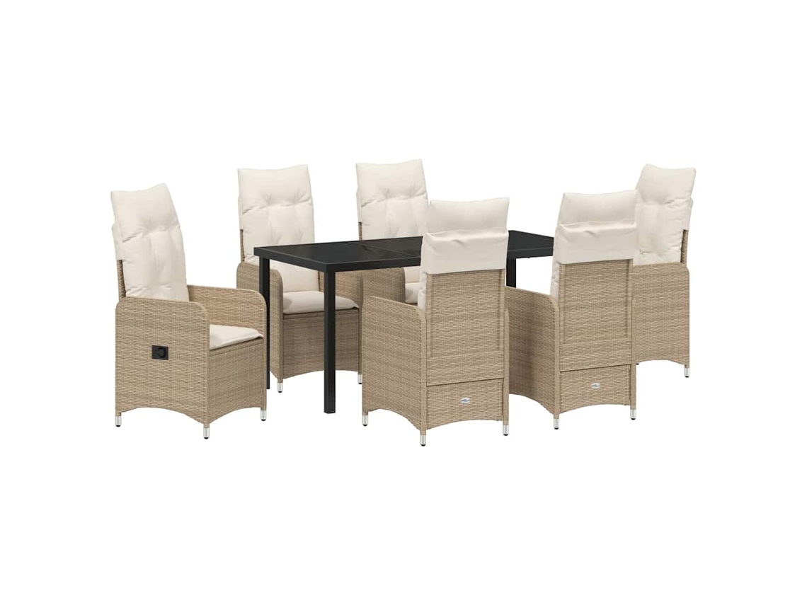 Conjunto de Jantar para Jardim 7 Pcs Bege Vime Pe MAISON EXCLUSIVE