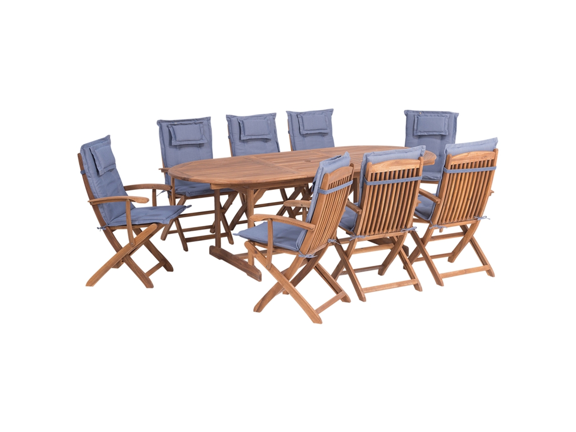 Conjunto De Refeição Com Cadeiras BELIANI Maui De Madeira De Acácia Azul 220x100x74