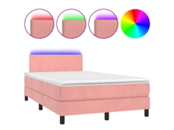 Cama Box Spring C/ Colchão/led 120x200 Cm Veludo Rosa MAISON EXCLUSIVE