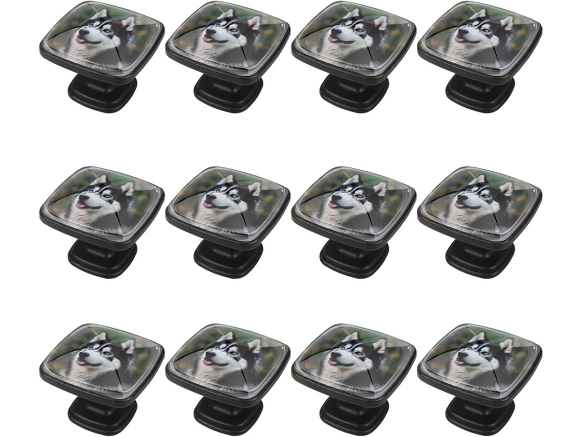 Puxadores Quadrados Para Armários De Cozinha, Puxadores Para Gavetas De Cômoda, 12 Peças, Cachorro Do Alasca Com Língua