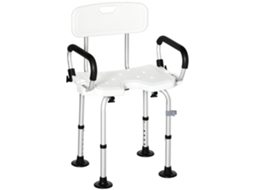 Cadeira para Duche Antiderrapante com Altura Ajustável de 6 Níveis e Apoio para os Braços Regulável 54x52x70 82cm Branco Ge
