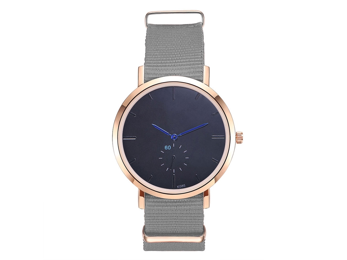 Relógio de pulso masculino de quartzo com pulseira de nylon cinza simples e casual.