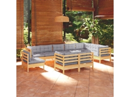 10pcs Conjunto Lounge De Jardim Almofadões Cinza Pinho Maciço Dkd Home Decor