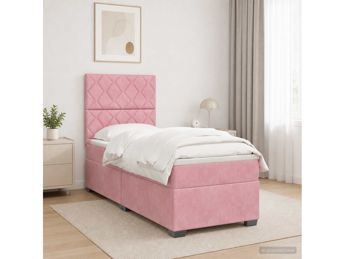 Vidaxl Cama Box Spring Com Colchão Rosa 90 X 200 Cm Veludo