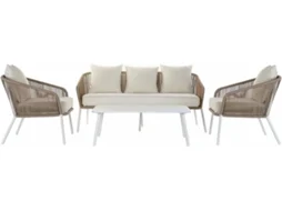 Conjunto de Sofá e Mesa ITEM Impermeável (Poliéster e Alumínio - 4 Peças - Bege)