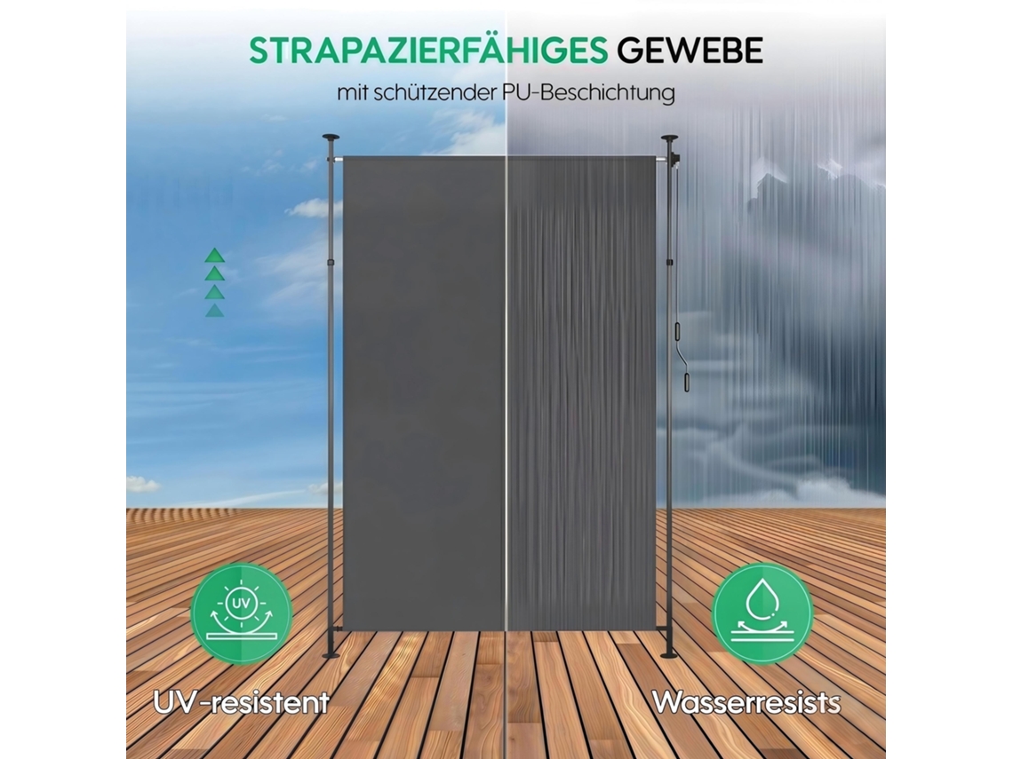 Toldo Vertical Exterior Fixação Por Aperto, Retrátil, Sem Furos, Privacidade Anti-vento Varanda