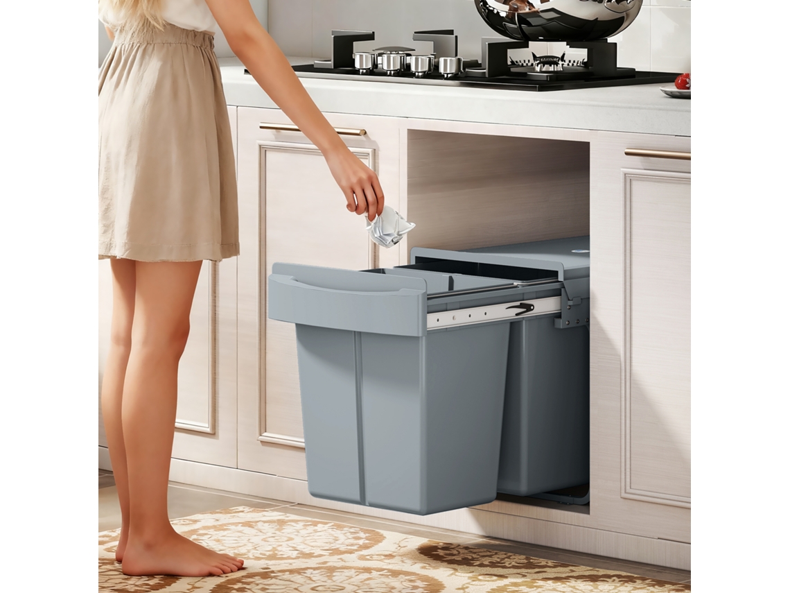 Extendable Trash Can, 2 X 20 L. Removable Containers, Plastic, Metal, Grey