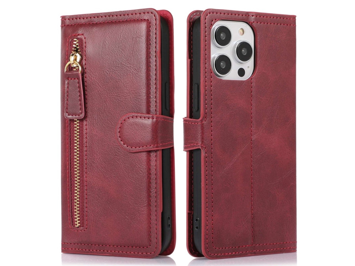 Capa Para Iphone 14 Pro Pele Sintética Anti-choque Anti-riscos Magnética Vermelho