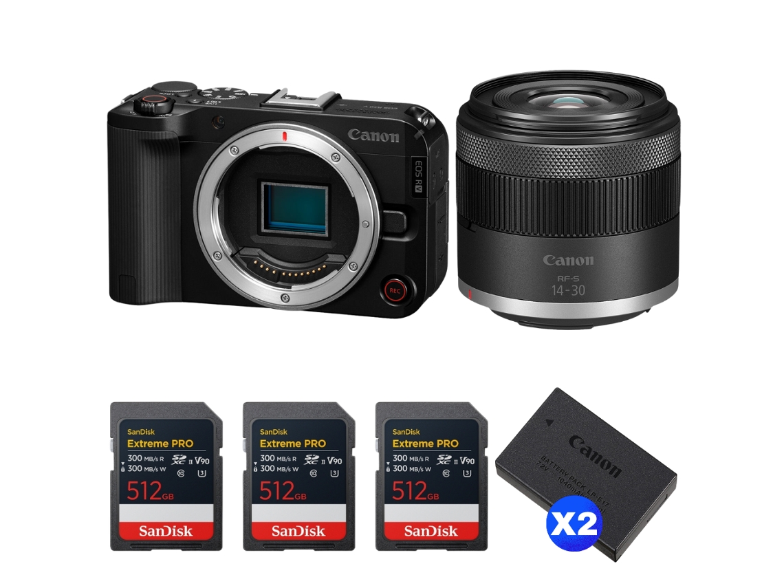 Eos R50 V + Rf S 14 30mm F/4.5 6.3 Is Stm Pz + 3 Sandisk 512gb Extreme Pro Uhs ii Sdxc + 2 Canon Lp e17 + Ebook Pricedirect CANON