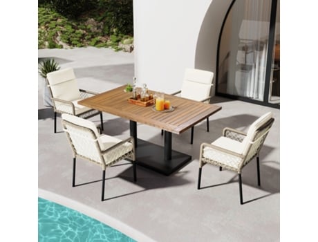 Conjunto de Mesa de Jardim para 4 Pessoas Mesa 4 Cadeiras Madeira de Acácia L120 X P70 X H75cm Branco KASHEMANO