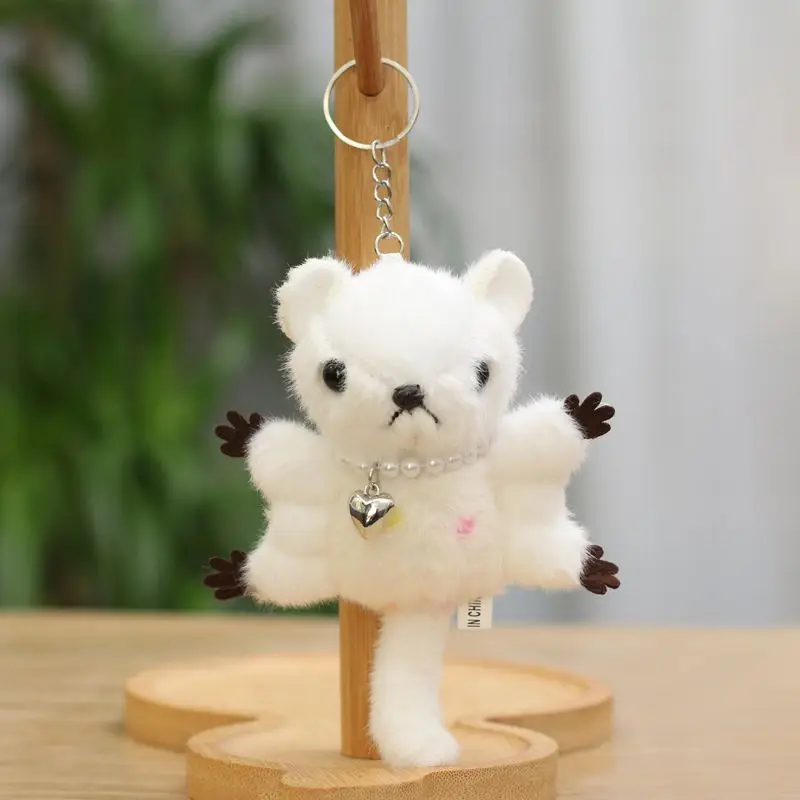 (branco) Chaveiro De Morcego De Pelúcia Fofo Com Colar De Pérolas, Macio E Macio, Um Adorável Enfeite Para Bolsa.